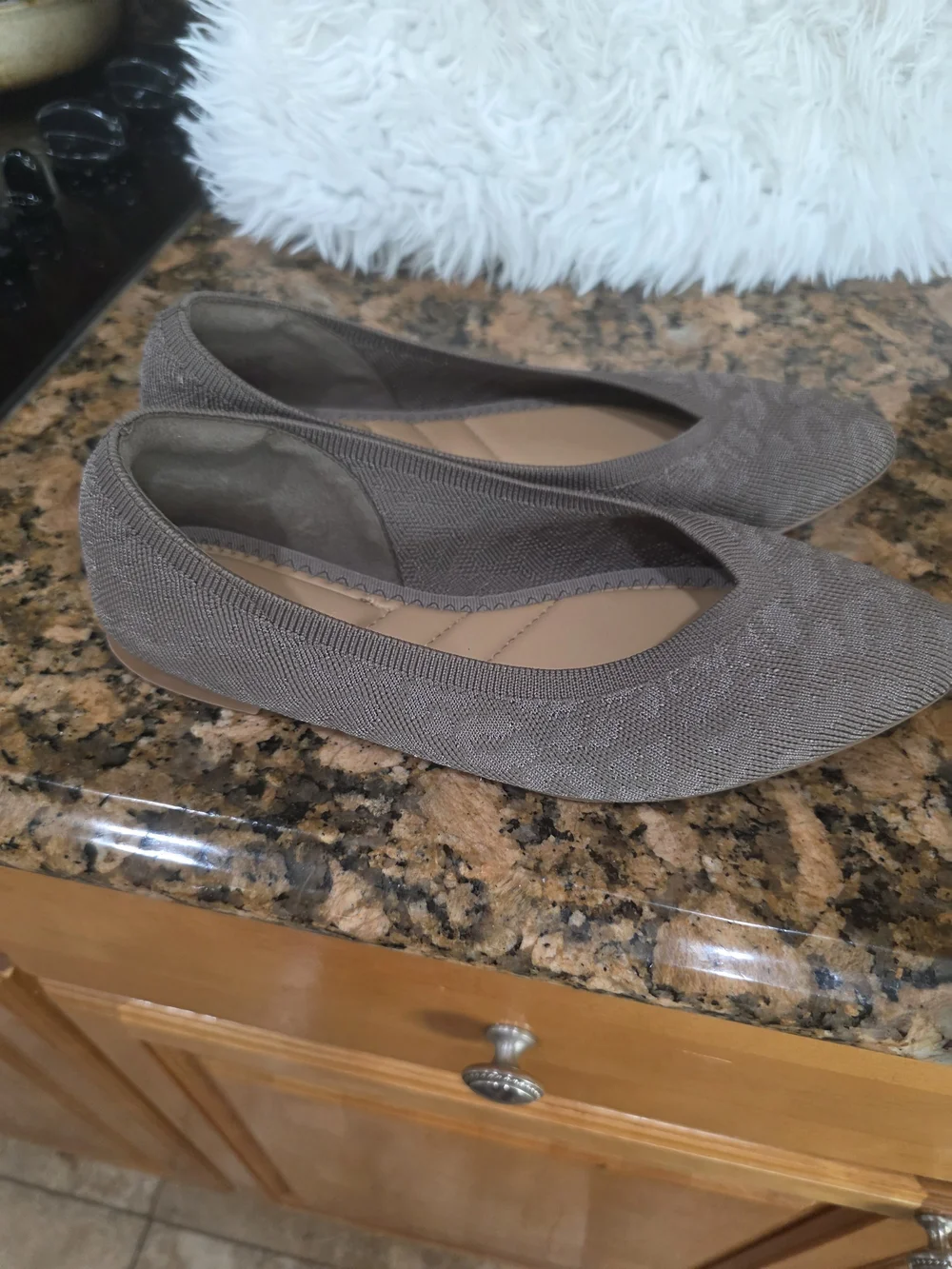 Kelly & Katie Taupe Knit Pointed-Toe Flats